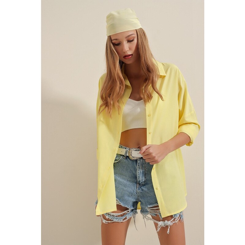 Bigdart 3900 Oversize Long Basic Shirt - Yellow