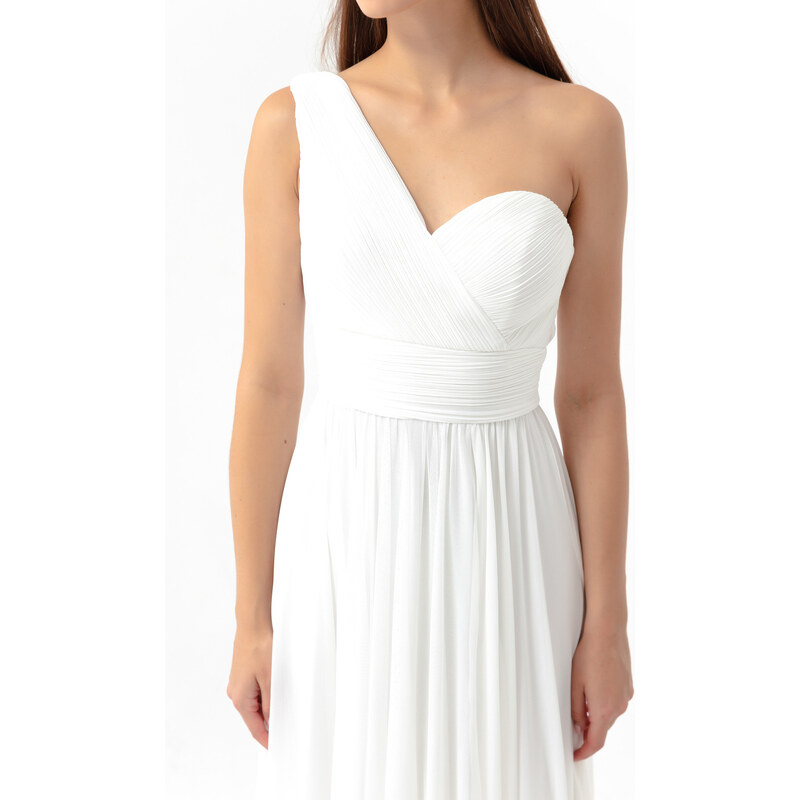 Lafaba Women's White One-Shoulder Slit Long Evening Dress