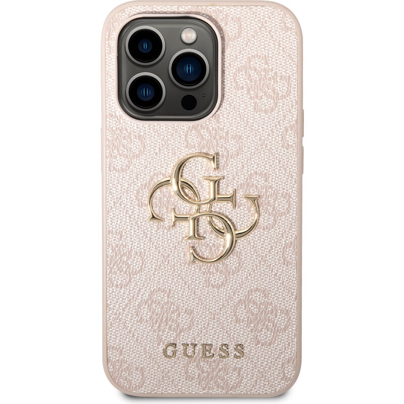 Ochranný kryt na iPhone 15 Pro - Guess, 4G Metal Logo Pink