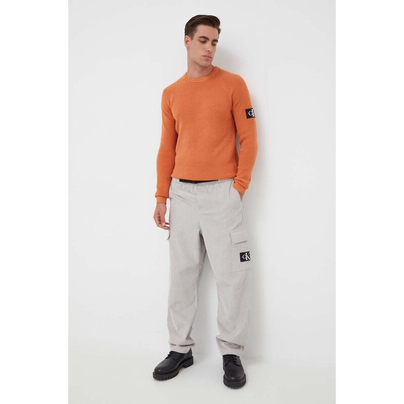 Bavlněný svetr Calvin Klein Jeans oranžová barva, lehký