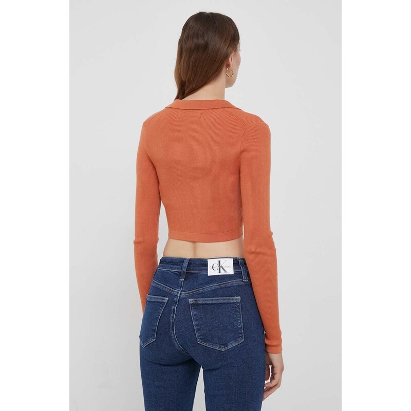 Tričko s dlouhým rukávem Calvin Klein Jeans oranžová barva