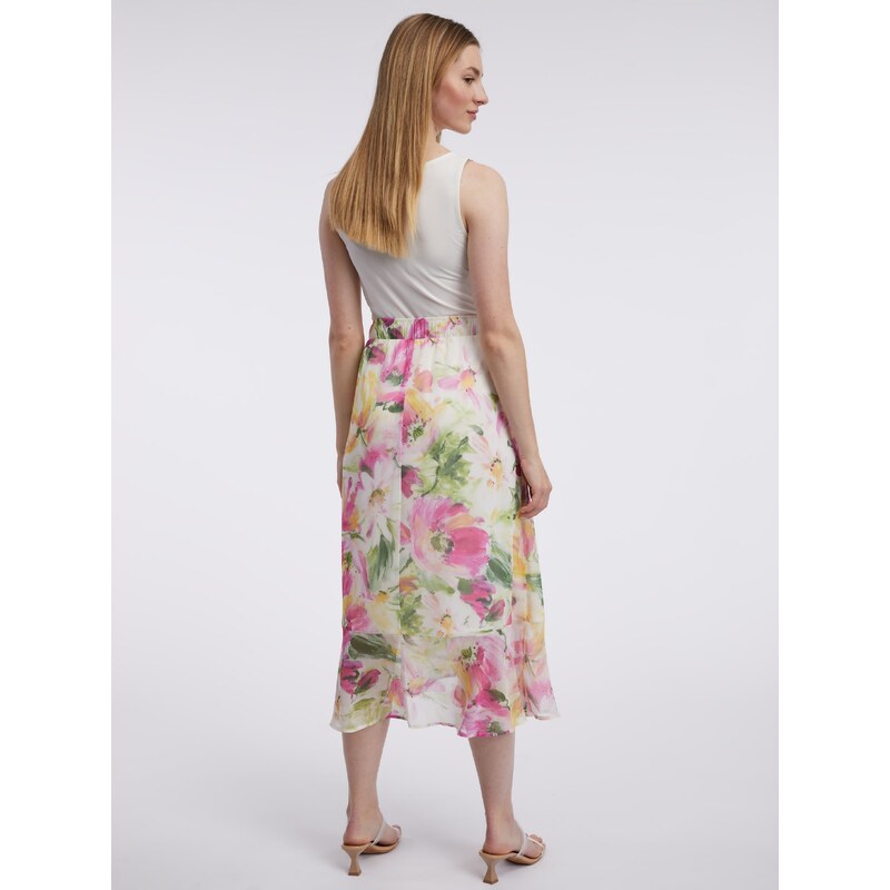 Růžovo-bílá dámská květovaná midi sukně ORSAY - Dámské