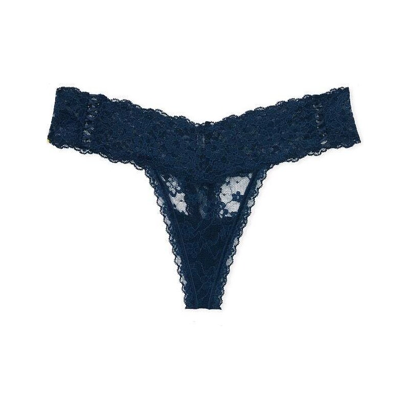 Victoria's Secret luxusní Noir Navy celokrajková tanga Posey Side Lace-Up Thong Panty