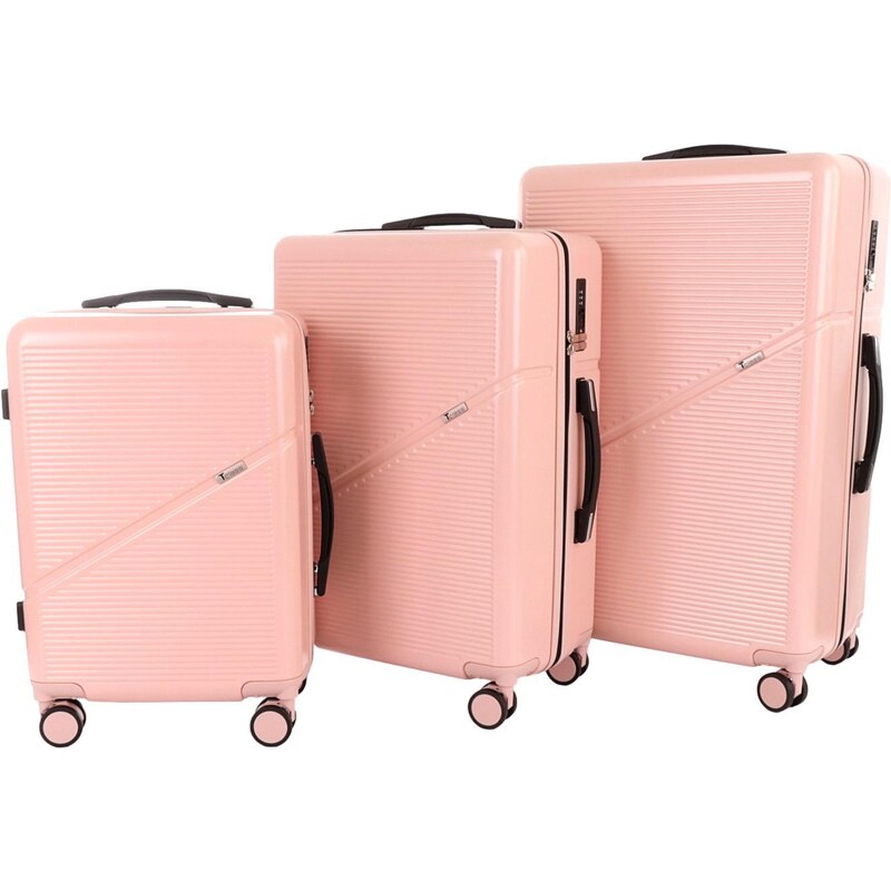 Sada 3 kufrů T-class 2219 růžová, M, L, XL, TSA zámek, 40 l, 60 l, 95 l, 195 l