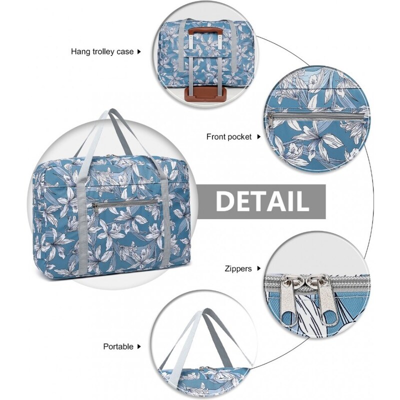 KONO Cestovní taška se vzorem, skladatelná, odolná vůči vodě, květinová-modrá