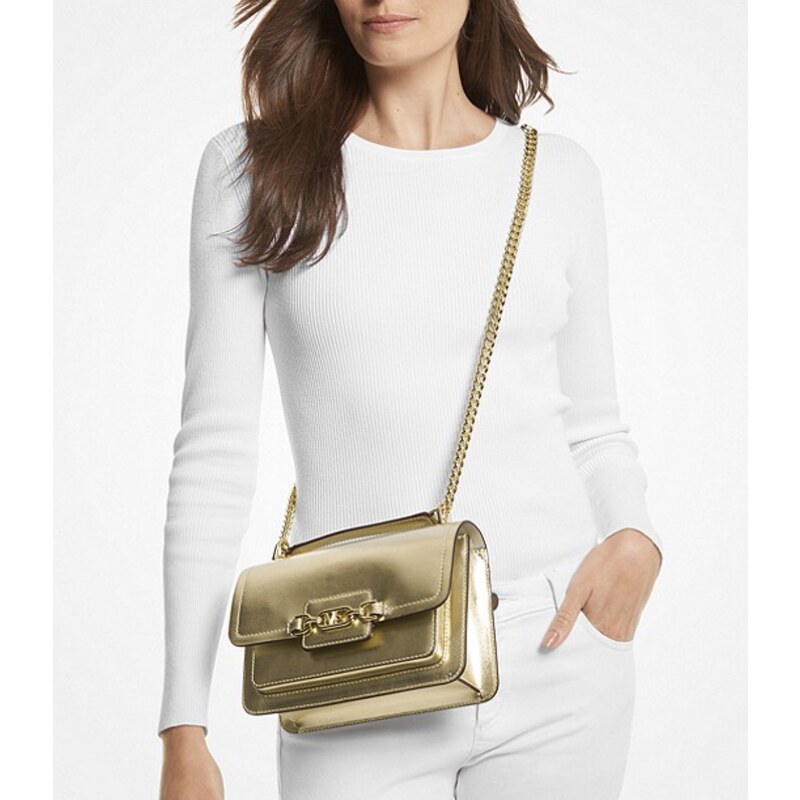 Michael Kors kožená crossbody kabelka Heater metalická zlatá