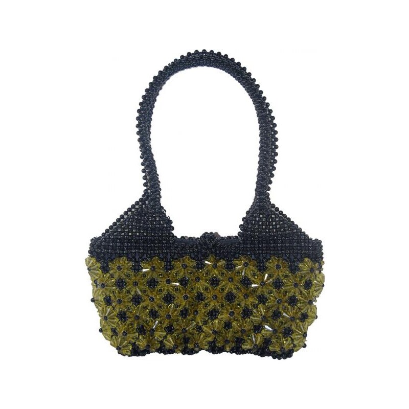 No Name Dámská kabelka ruční výroba #07 černá se žlutými květy