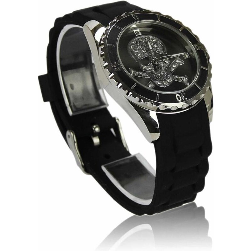 LS Fashion Unisex černé hodinky s lebkou LSW0012