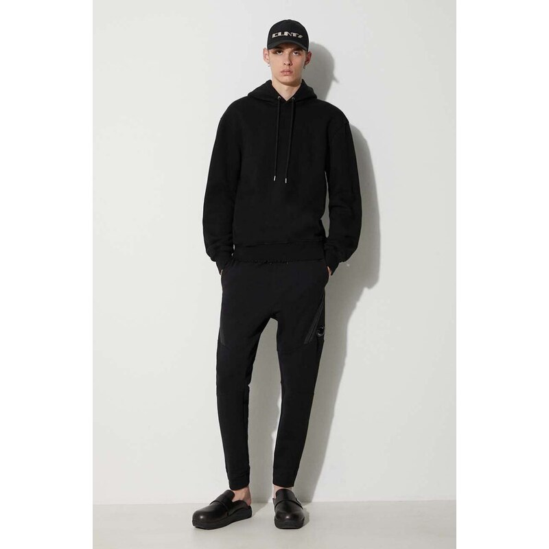 Bavlněné tepláky C.P. Company DIAGONAL RAISED FLEECE ZIPPED TRACK PANTS černá barva, 15CMSP084A005086W