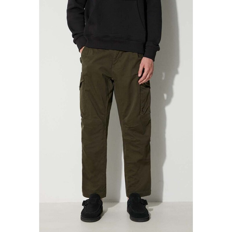 Kalhoty C.P. Company STRETCH SATEEN LOOSE CARGO PANTS pánské, zelená barva, ve střihu cargo, 15CMPA123A005529G