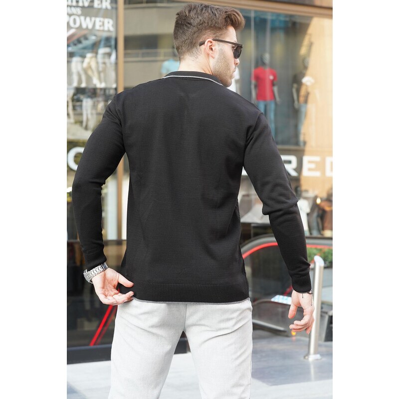 Madmext Men's Black Zippered Knitwear Sweater 6824