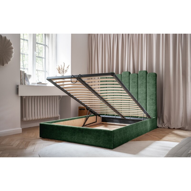 Zelená sametová dvoulůžková postel Miuform Dreamy Aurora 160 x 200 cm