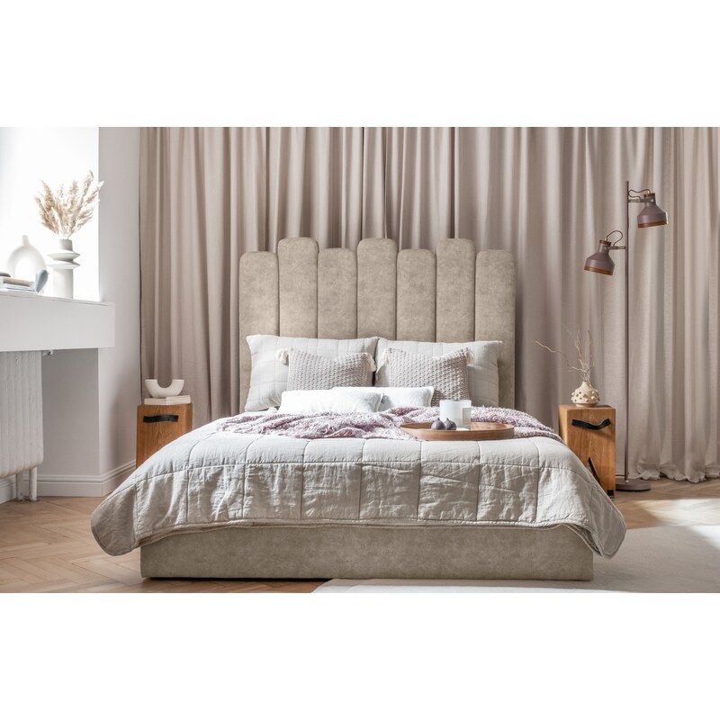 Béžová sametová dvoulůžková postel Miuform Dreamy Aurora 180 x 200 cm
