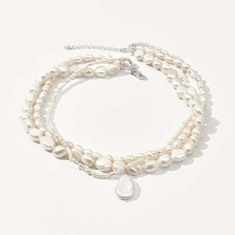 SilveAmo Vrstvený náhrdelník ze tří druhů perel Eleganza