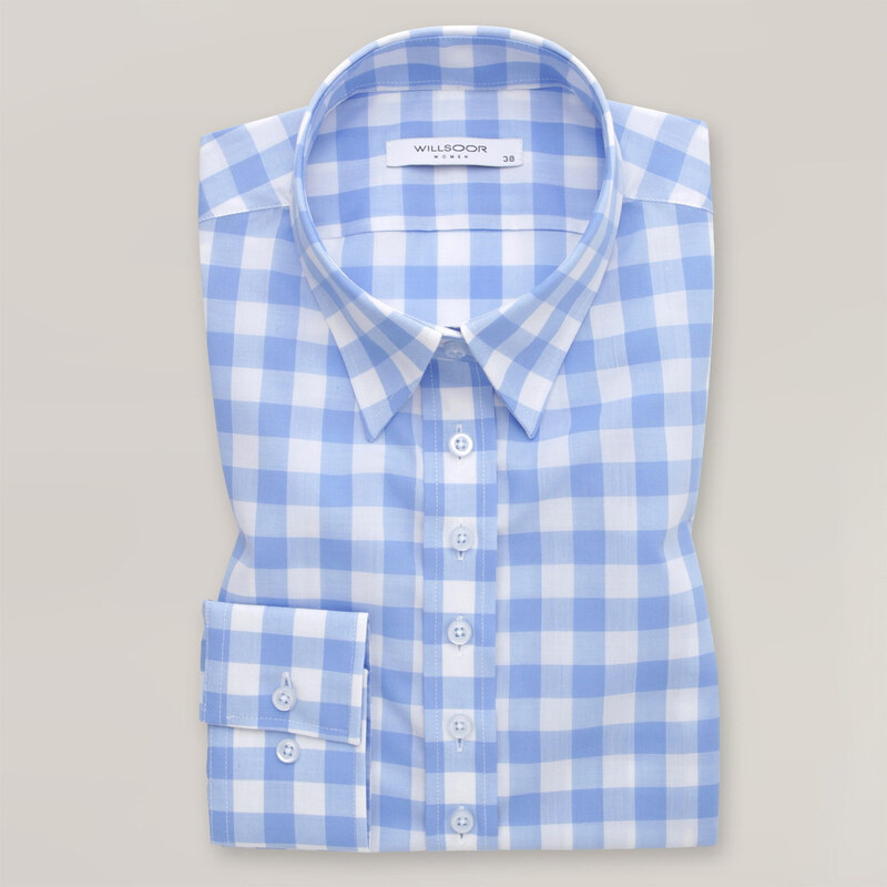 Willsoor Dámská bavlněná světle modrá kostkovaná košile 15585