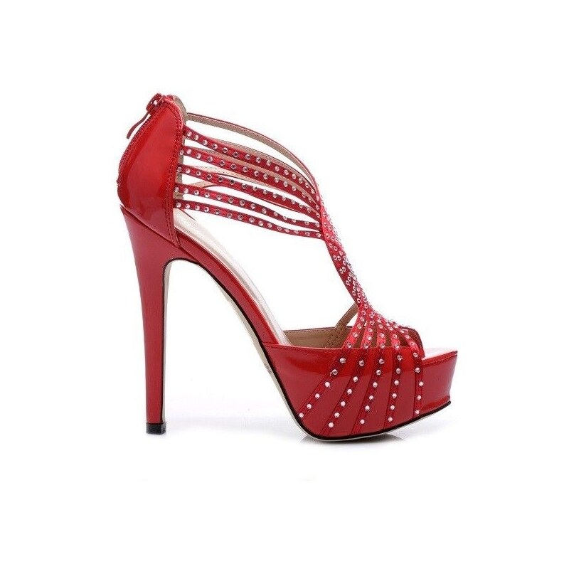 BELLE WOMEN Sexy červené kožené sandály 41