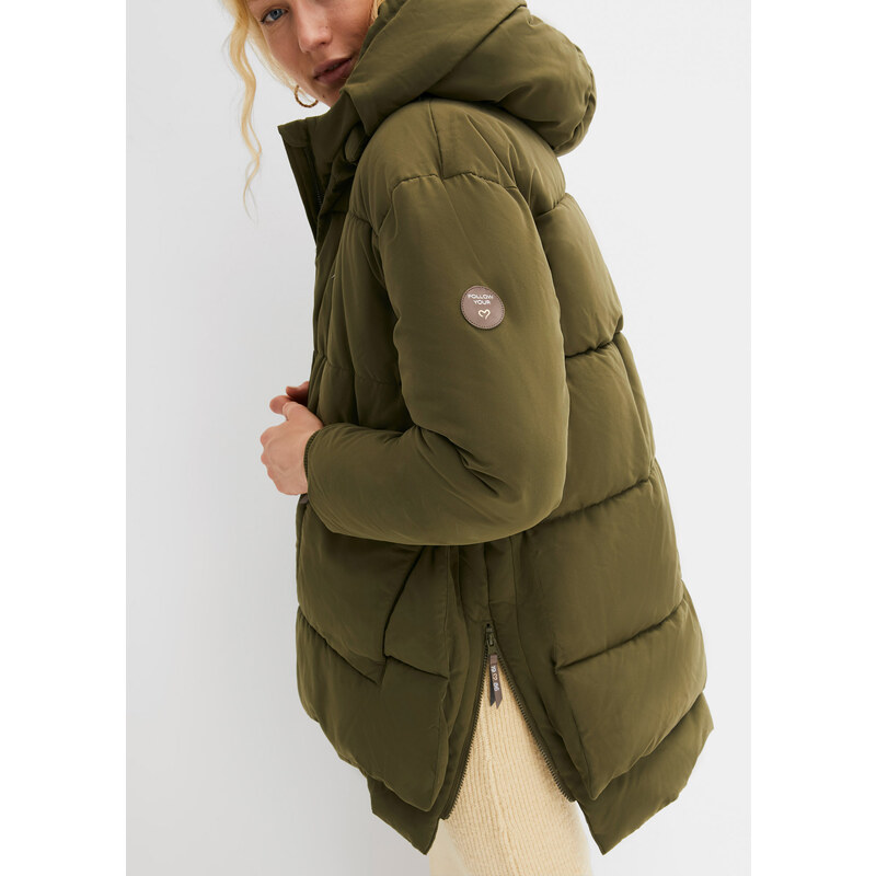 bonprix Zimní Oversize bunda s kapucí, z recyklovaného polyesteru Zelená