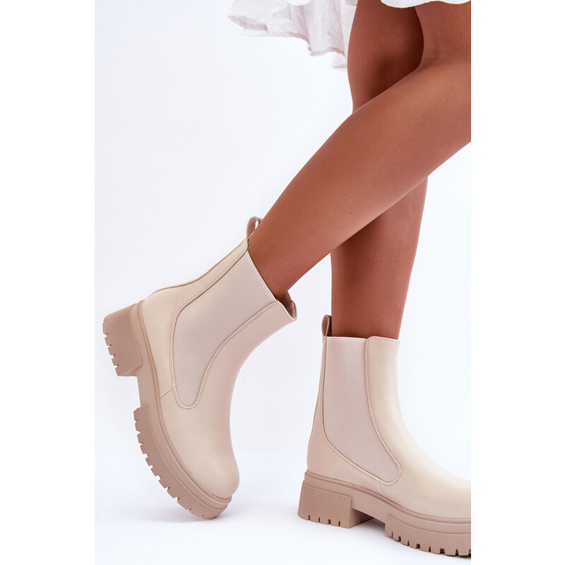 Kesi Klasické kožené Chelsea Boots Beige Isminna