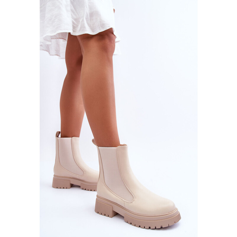 Kesi Klasické kožené Chelsea Boots Beige Isminna