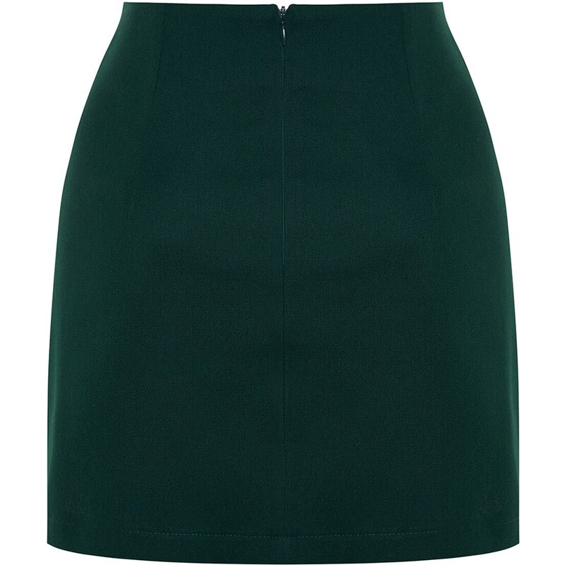 Trendyol Smaragdově zelená Základní Vysoký pas A-Linie Mini délka Tkaná sukně