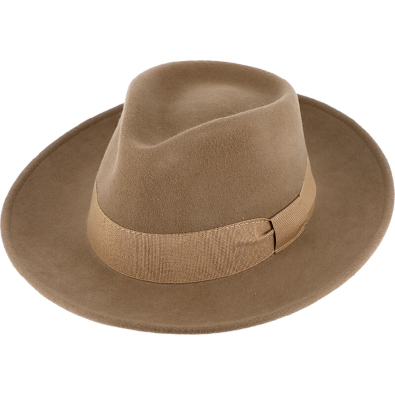 Cestovní klobouk vlněný od Fiebig s širší krempou - béžový s béžovou stuhou