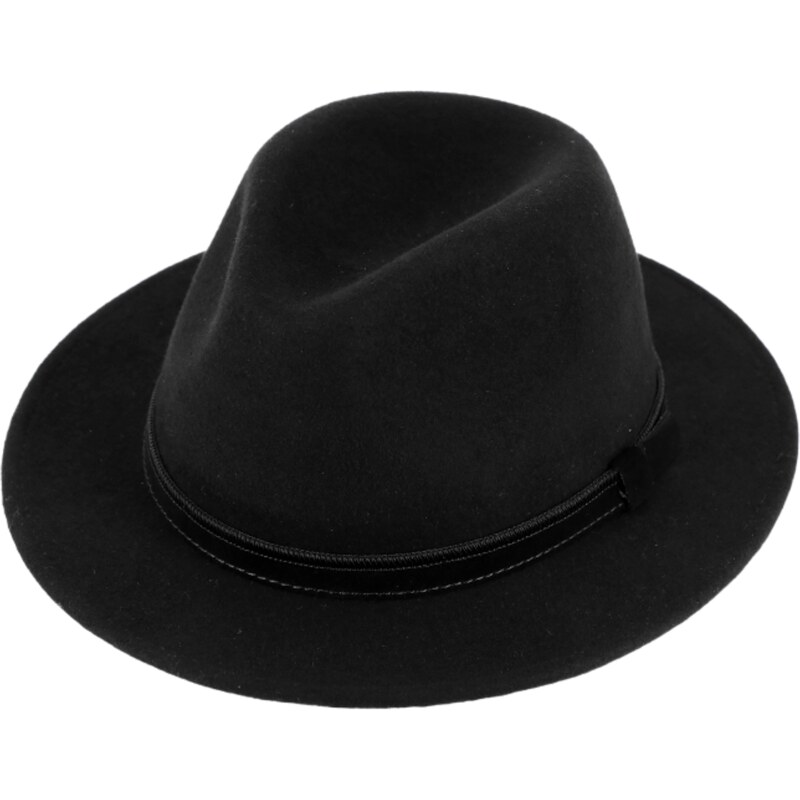 Cestovní voděodolný klobouk vlněný od Fiebig s menší krempou - černý s koženou stuhou