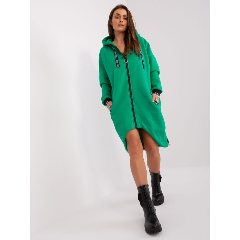 Fashionhunters Zelená dlouhá mikina s kapucí