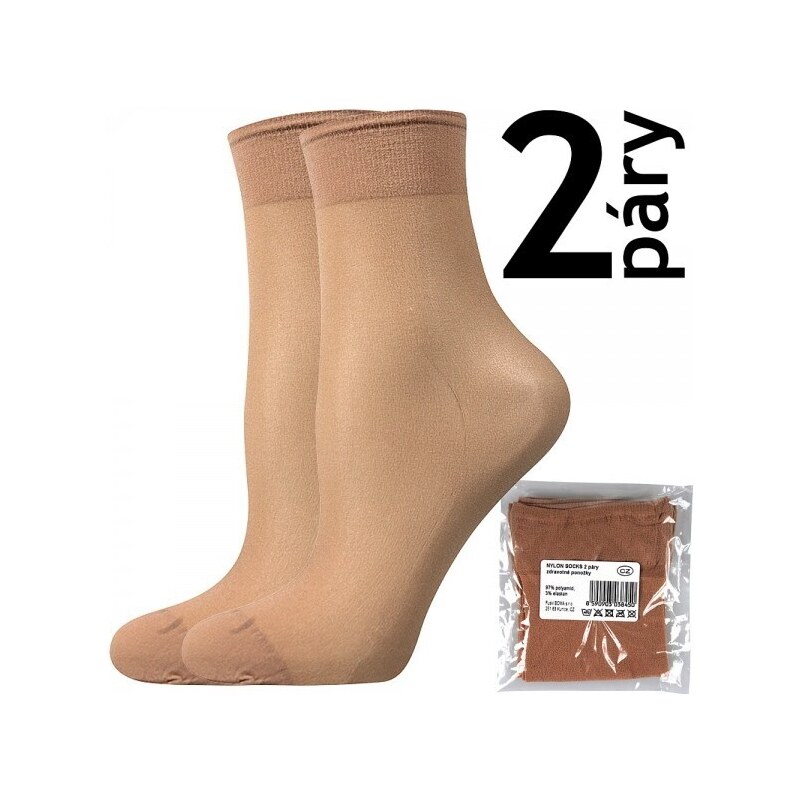 NYLON SOCKS 2páry - sáček 20 DEN punčochové ponožky Lady B béžová UNI