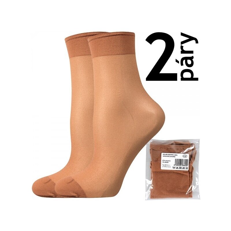 NYLON SOCKS 2páry - sáček 20 DEN punčochové ponožky Lady B béžová UNI