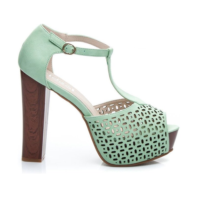 IDEAL Zelené módní ažurové sandály 41