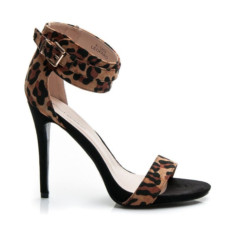 IDEAL Leopardí sandály na jehlovém podpatku