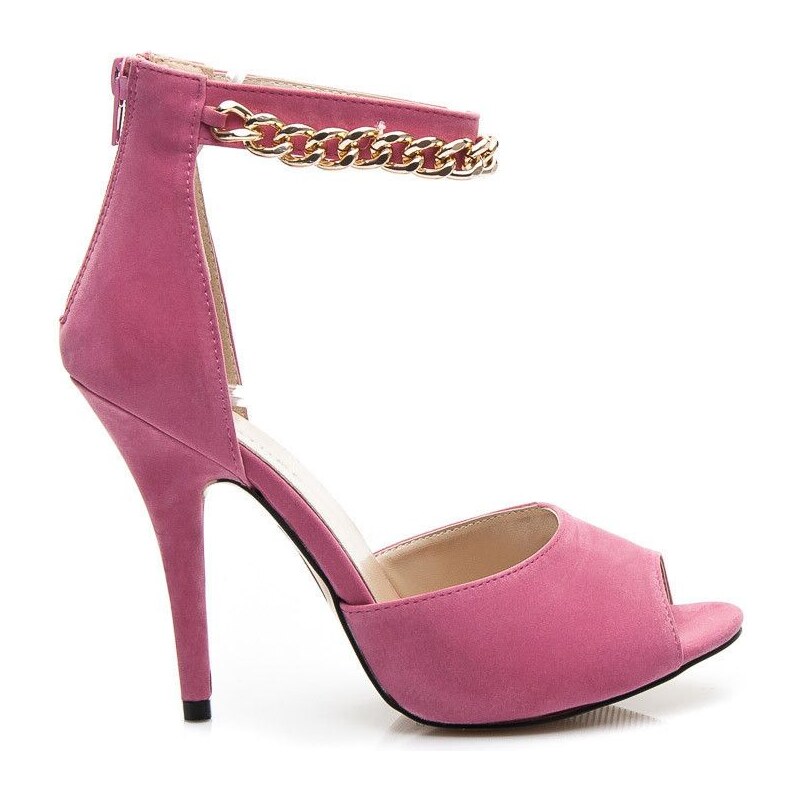 KOI Růžové semišové sandály s řetízkem