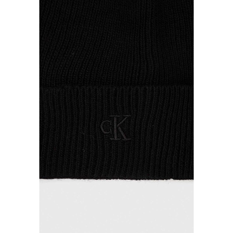 Čepice z vlněné směsi Calvin Klein Jeans černá barva