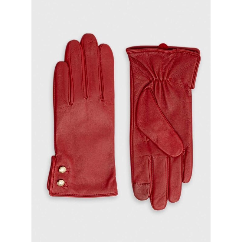 Kožené rukavice Lauren Ralph Lauren dámské, červená barva