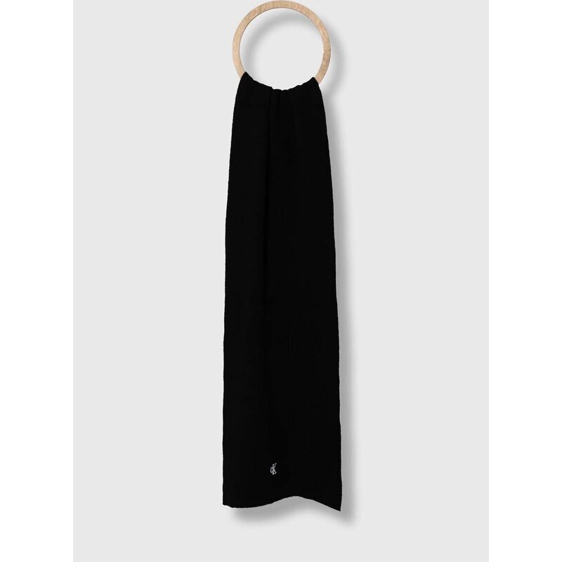 Šátek z vlněné směsi Calvin Klein Jeans černá barva, hladký