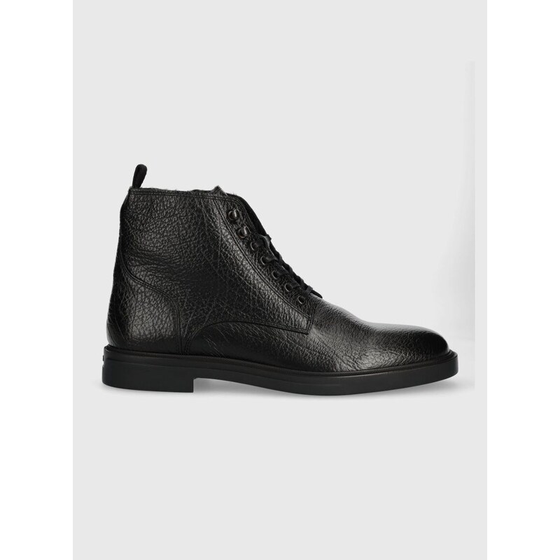 Kožené boty BOSS Calev pánské, černá barva, 50503302