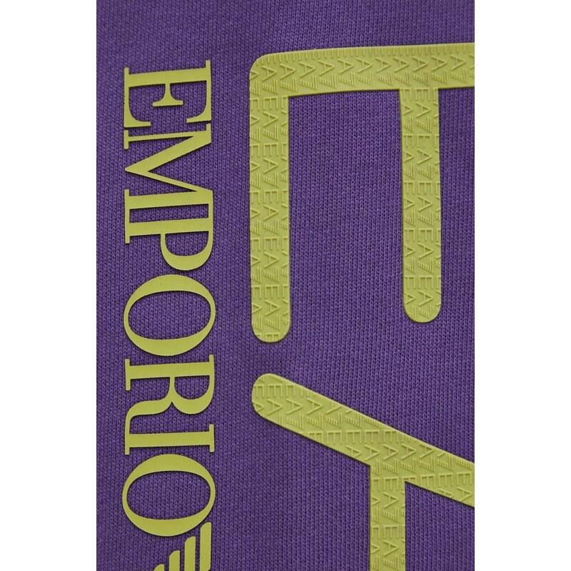 Bavlněné tepláky EA7 Emporio Armani fialová barva, s potiskem