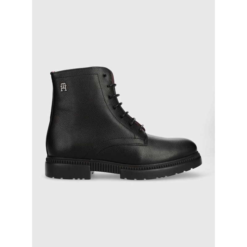 Kožené boty Tommy Hilfiger COMFORT CLEATED THERMO LTH BOOT pánské, černá barva, FM0FM04651