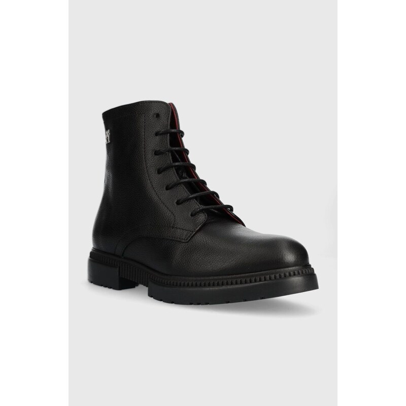 Kožené boty Tommy Hilfiger COMFORT CLEATED THERMO LTH BOOT pánské, černá barva, FM0FM04651