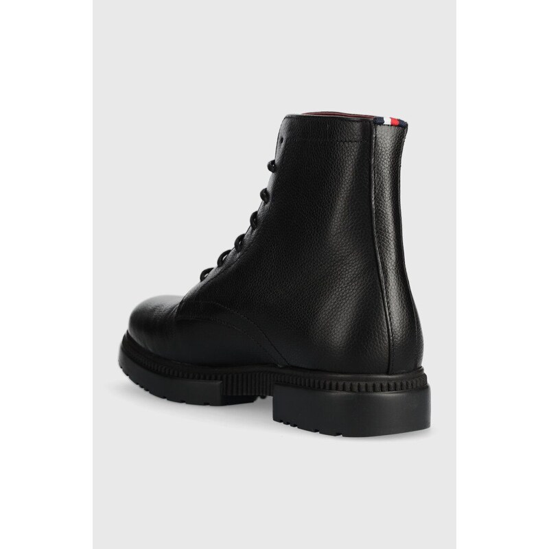 Kožené boty Tommy Hilfiger COMFORT CLEATED THERMO LTH BOOT pánské, černá barva, FM0FM04651