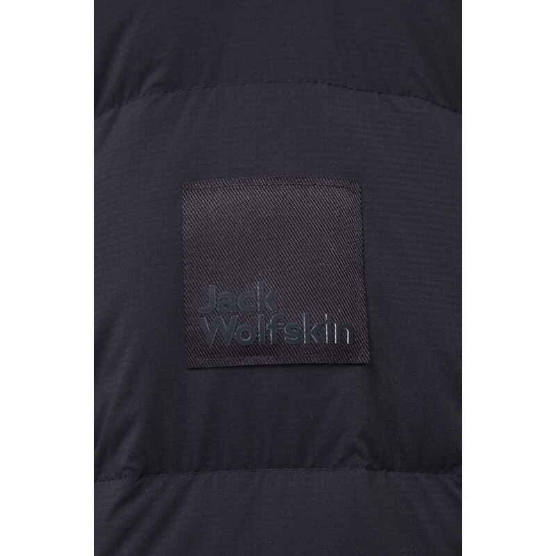 Péřová bunda Jack Wolfskin pánská, černá barva, zimní