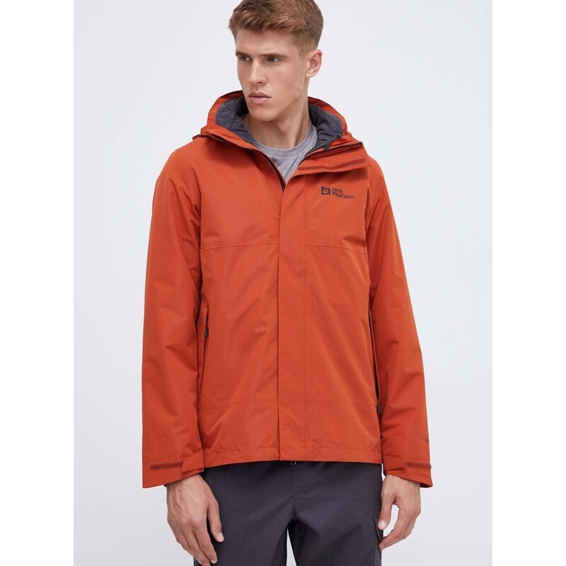 Sportovní bunda Jack Wolfskin Luntal 3in1 oranžová barva