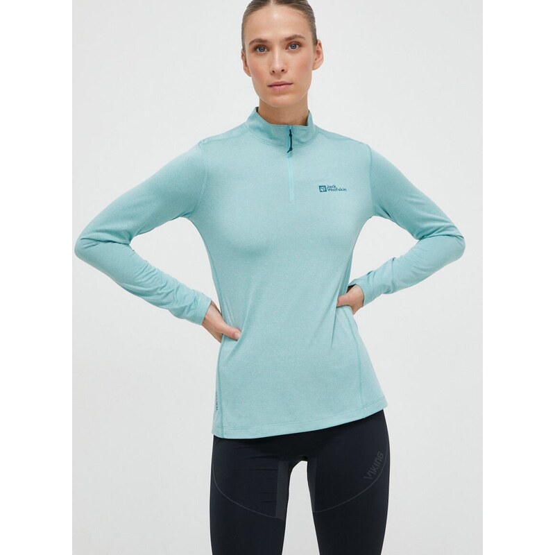 Sportovní tričko s dlouhým rukávem Jack Wolfskin Sky Thermal tyrkysová barva, s pologolfem