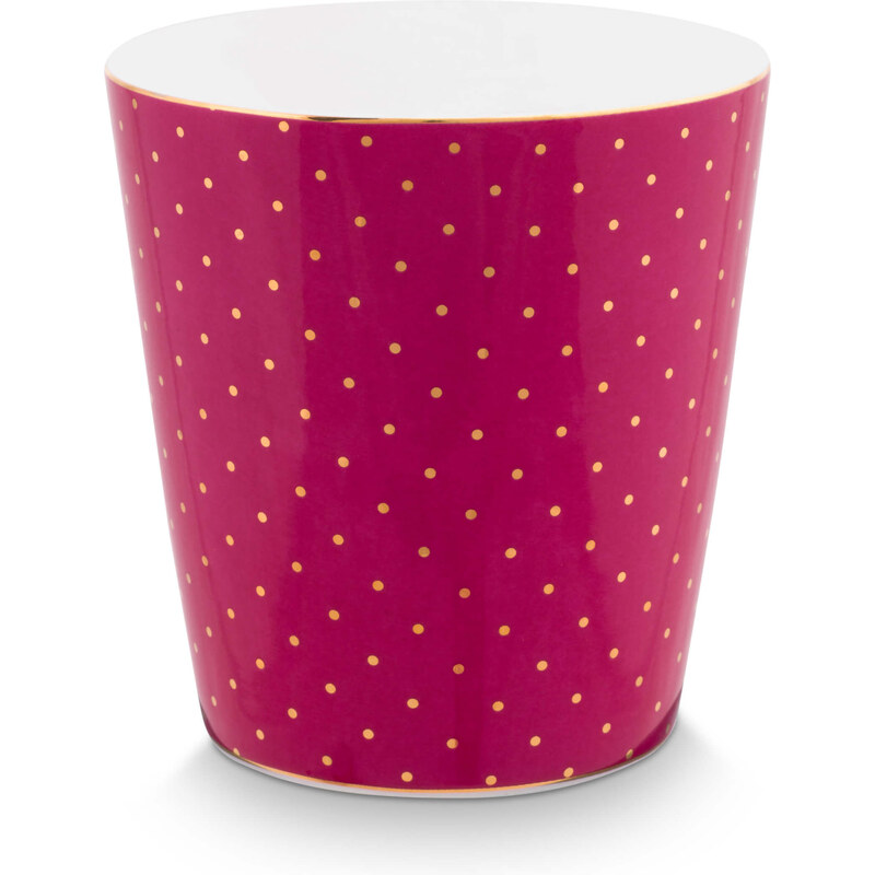 Pip Studio hrnek bez ucha Royal Dots s čajovým talířkem tmavě růžový
