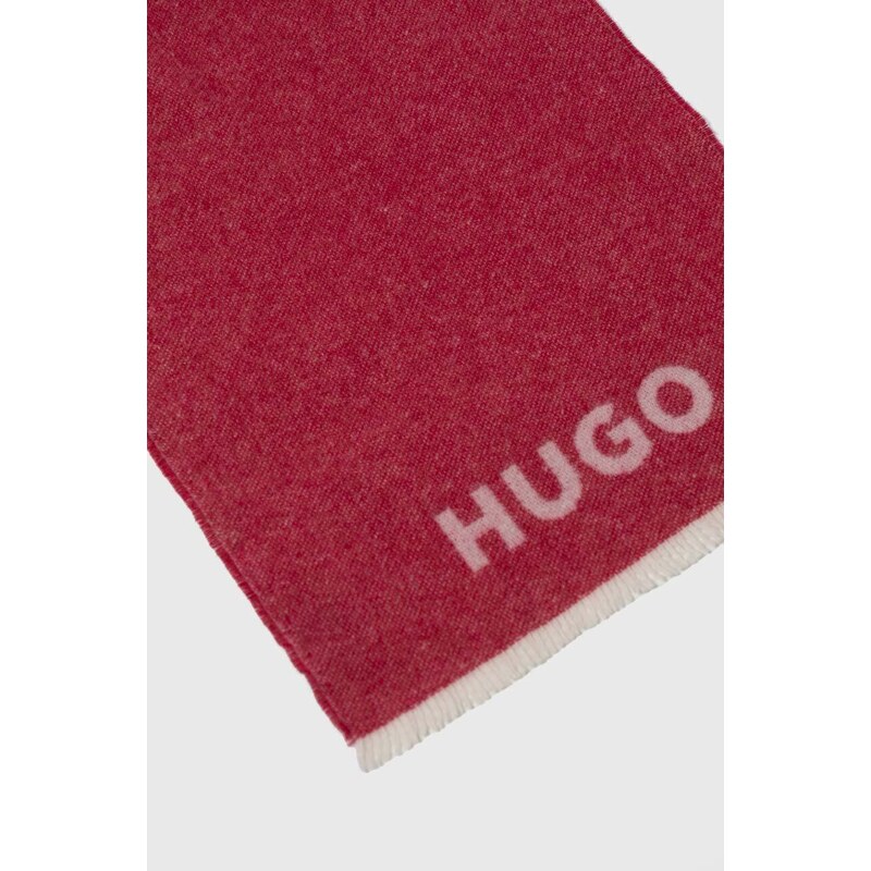 Vlněná šála HUGO růžová barva