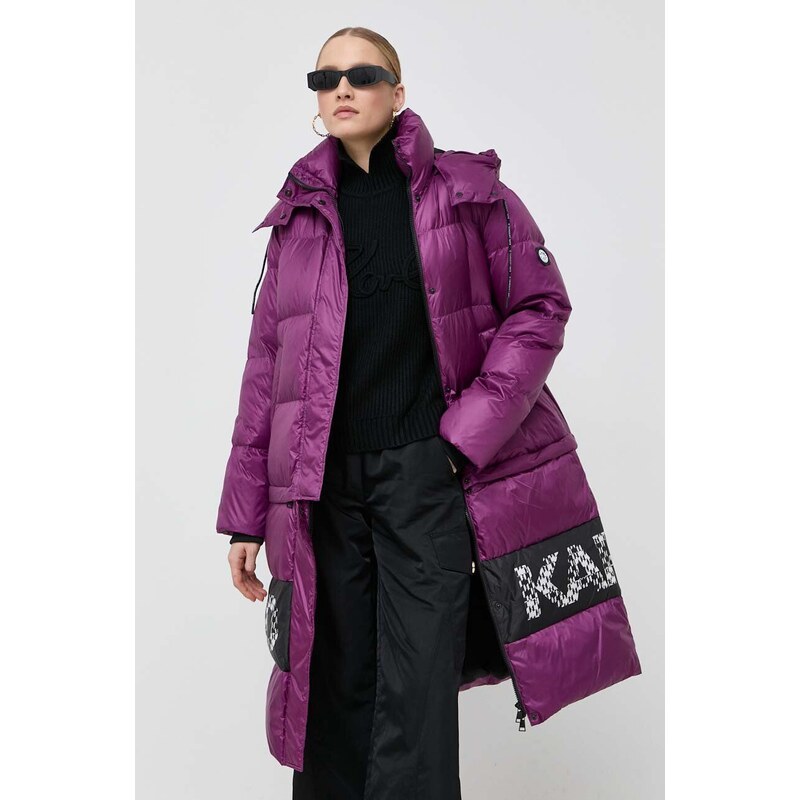 Péřová bunda Karl Lagerfeld dámská, fialová barva, zimní