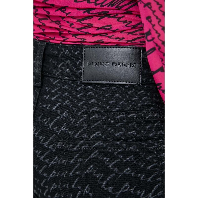 Džínové šortky Pinko dámské, černá barva, vzorované, high waist