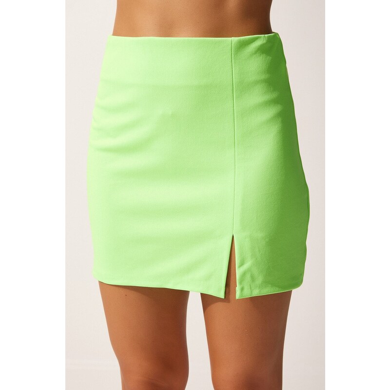 Happiness İstanbul Women's Neon Green Slit Mini Skirt