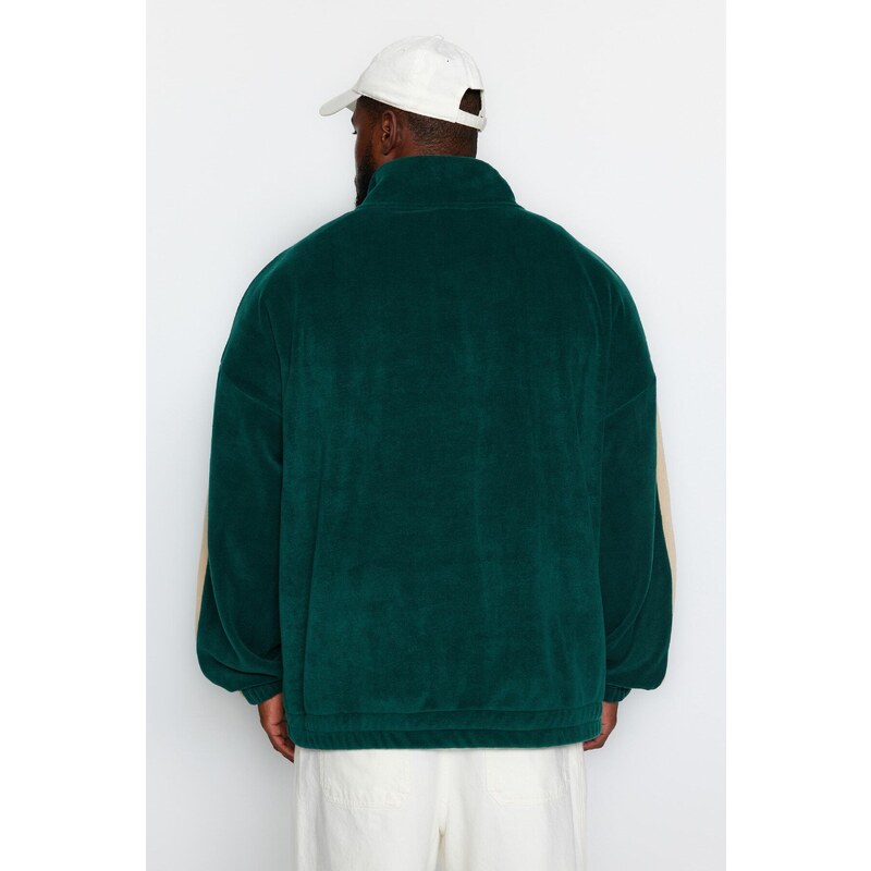 Trendyol Emerald Green Unisex Oversize Stand Collar City Embroidered Fleece Sweatshirt
