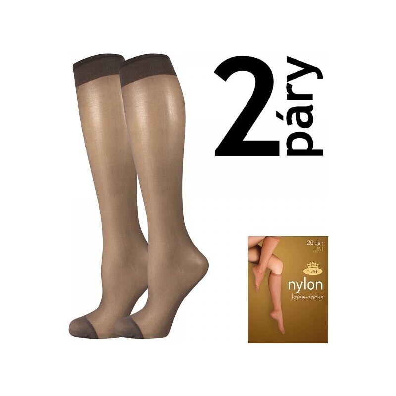 NYLON KNEE-SOCKS 2 páry 20 DEN punčochové podkolenky Lady B - KRABIČKA béžová UNI